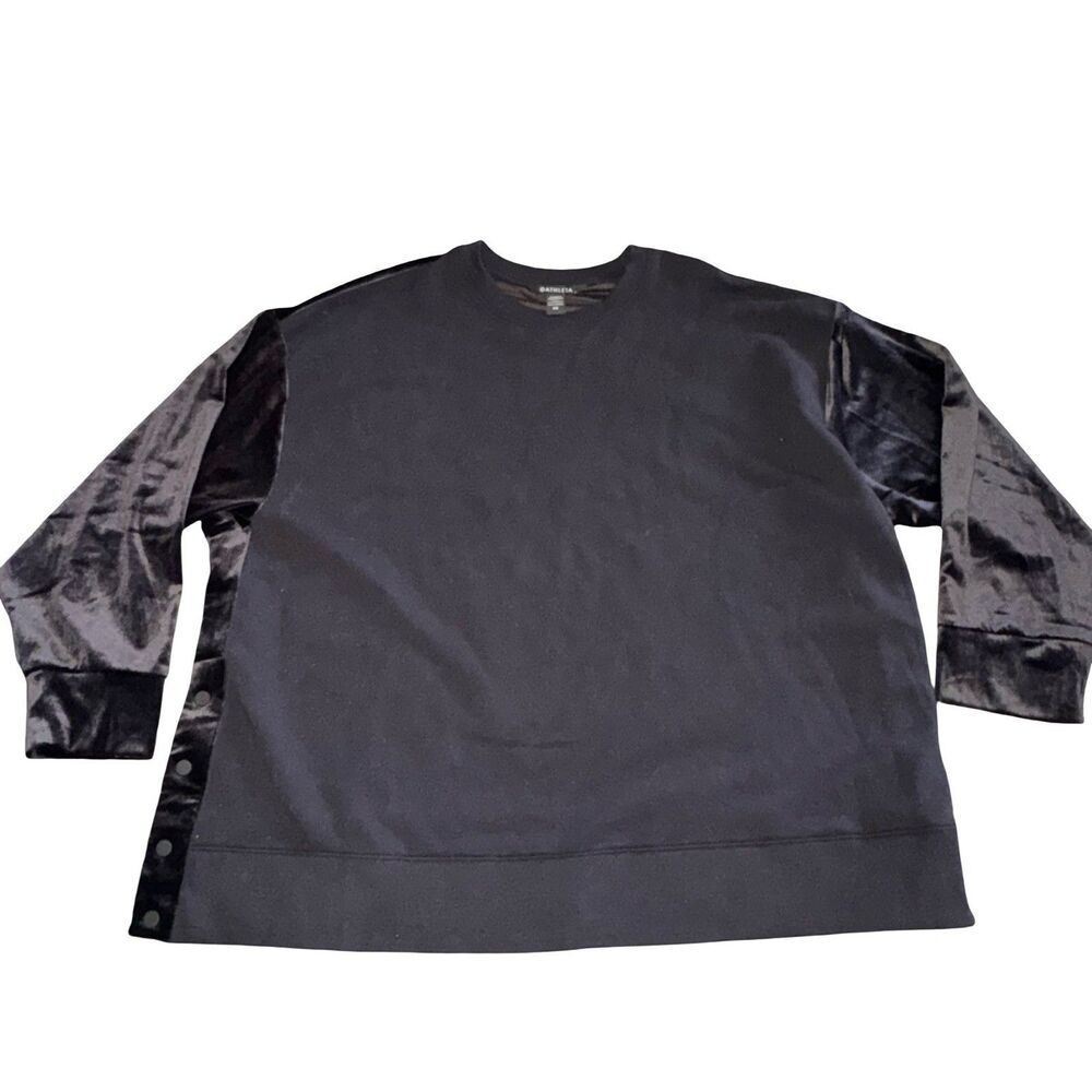 Athleta Retroplush Velvet Crewneck Sweatshirt, Snap Button,‎ Size 2X, Black New